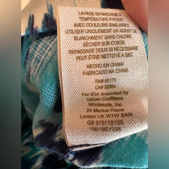 FREE PEOPLE Sz 8 Blue Teal White Splatter Ikat Brushstroke Watercolor Mini Dress - Picture 9 of 10